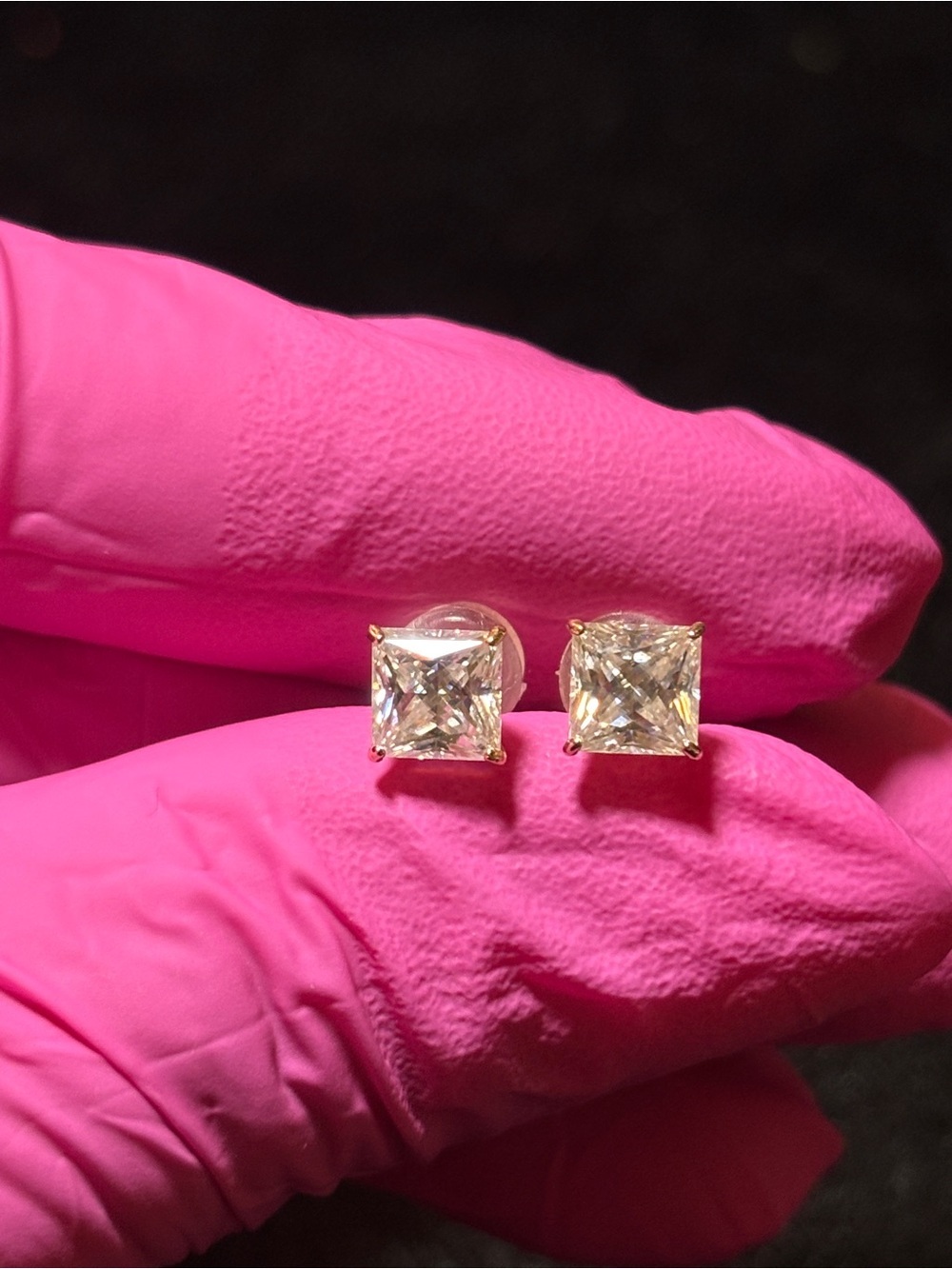 10k Real Gold 1.2ct. VVS1 Moissanite Princess-Cut Stud Earrings - Picture 7 of 17